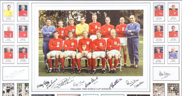 1966 11 Signed England 24 x 32 Photograph and White Card Framed Display - Memorabilia Framers Shop
