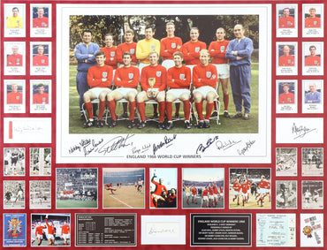 1966 11 Signed England Photograph and White card Framed Display - Memorabilia Framers Shop