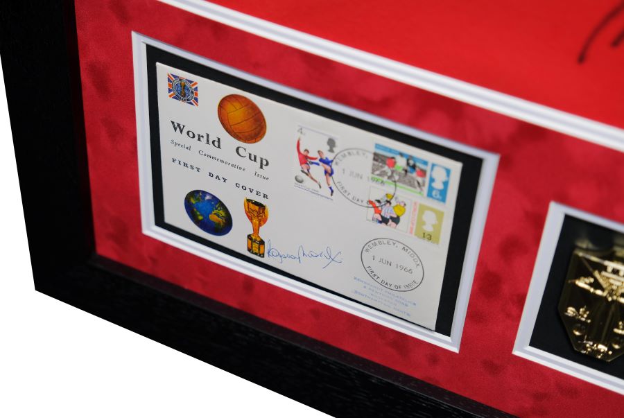 1966 Multi Signed England Shirt with Brochure and Medal Framed Display - Memorabilia Framers Shop