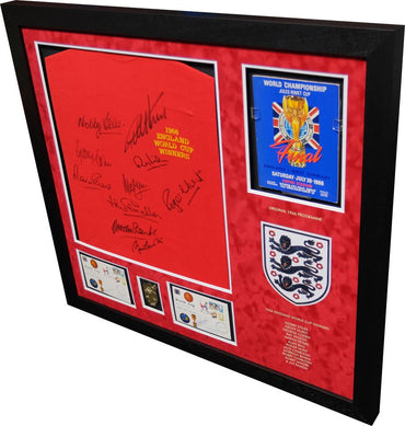 1966 Multi Signed England Shirt with Brochure and Medal Framed Display - Memorabilia Framers Shop