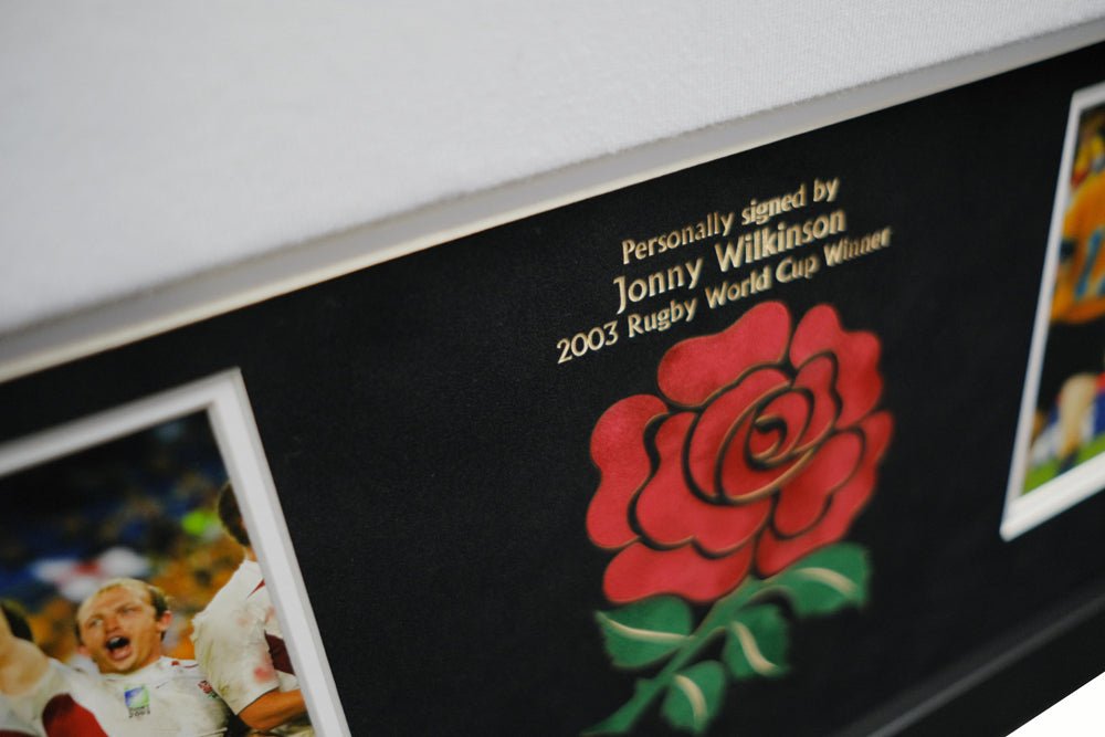 2003 World Cup Champions England Rugby shirt signed by Jonny Wilkinson - Memorabilia Framers Shop