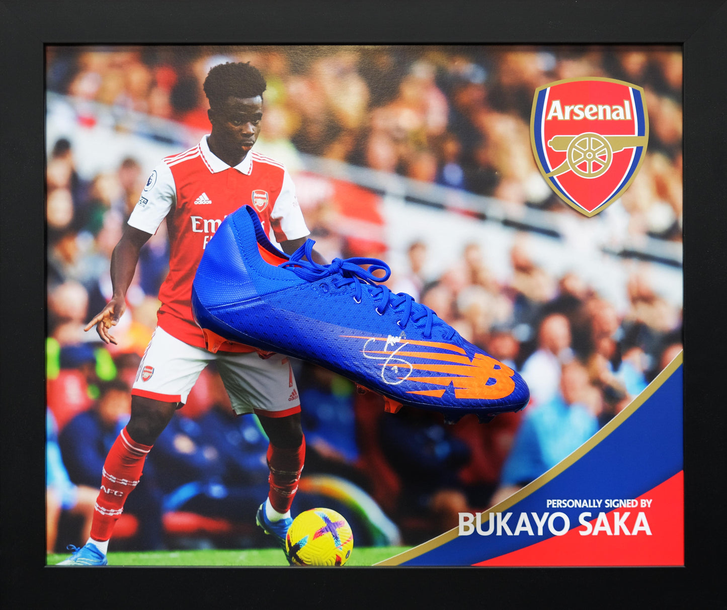 Bukayo Saka Arsenal Signed Blue Boot Framed Display