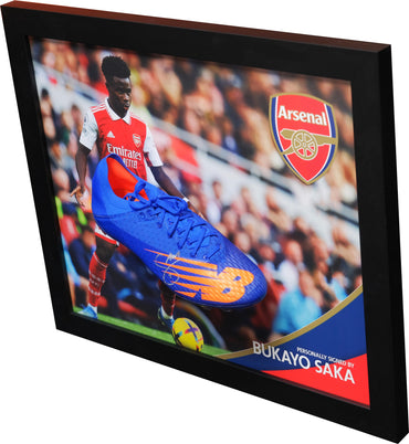 Bukayo Saka Arsenal Signed Blue Boot Framed Display