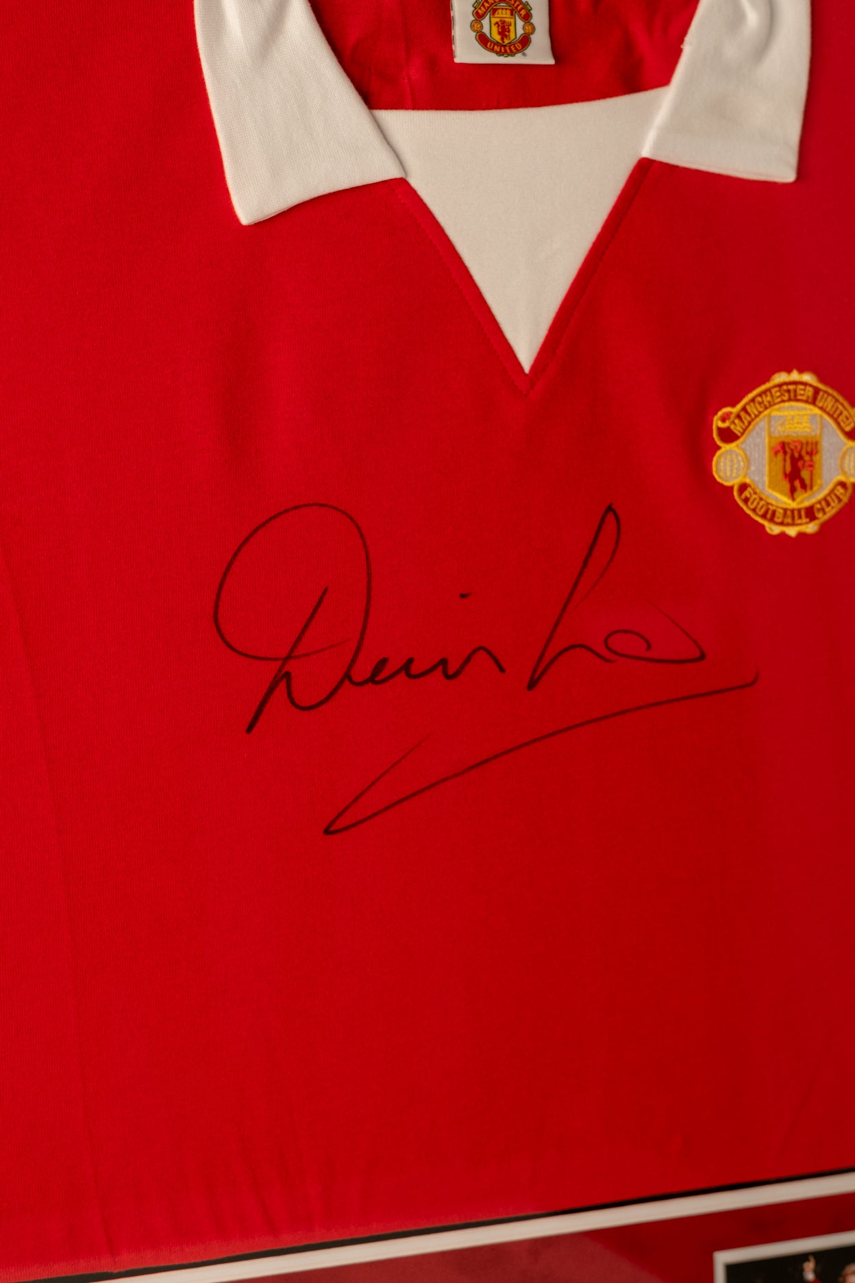 Denis Law and Bobby Charlton Signed Dual Shirt Display