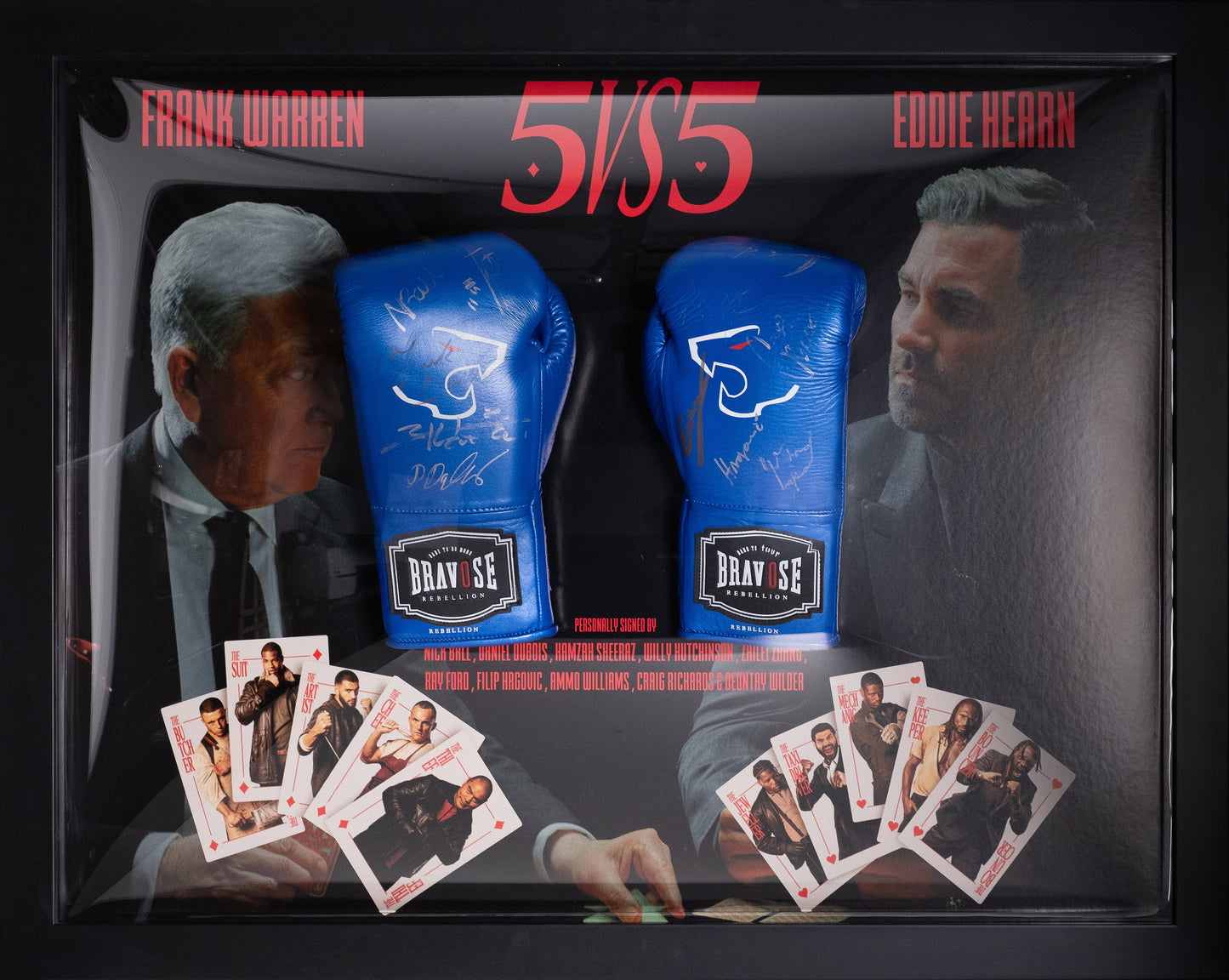 5vs5 Frank Warren, Eddie Hearn x10 boxers Signature Gloves Display