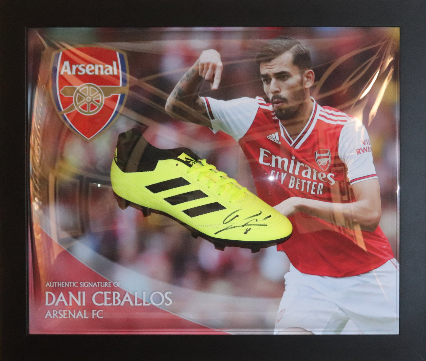 Ceballos Signed Arsenal Boot Framed Display