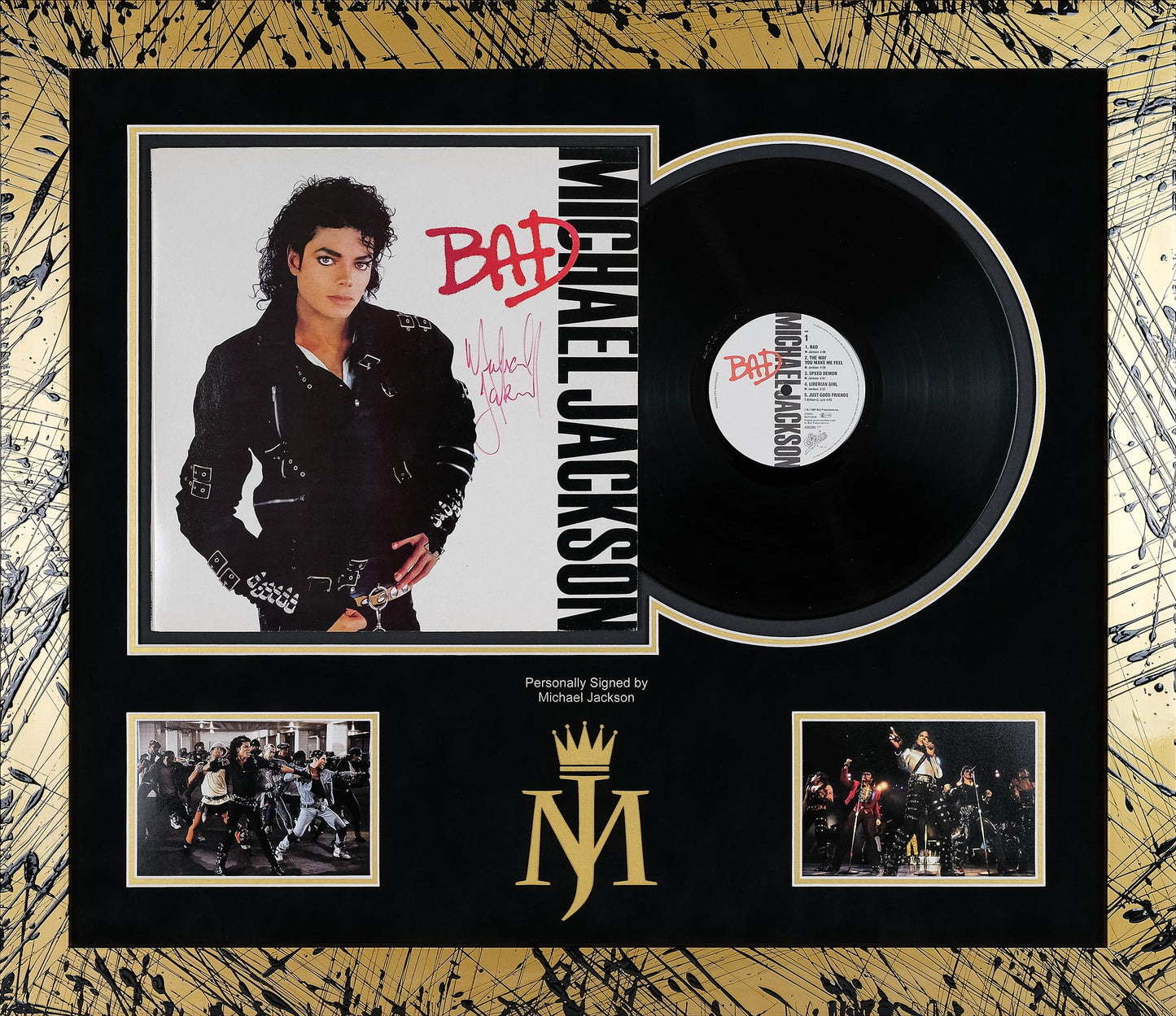 Michael Jackson Signed 'Bad' Vinyl Display Gold Frame