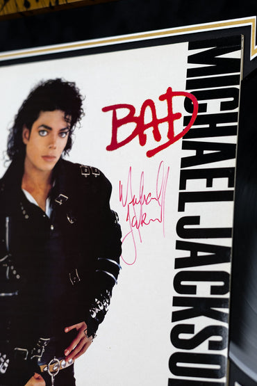 Michael Jackson Signed 'Bad' Vinyl Display Gold Frame