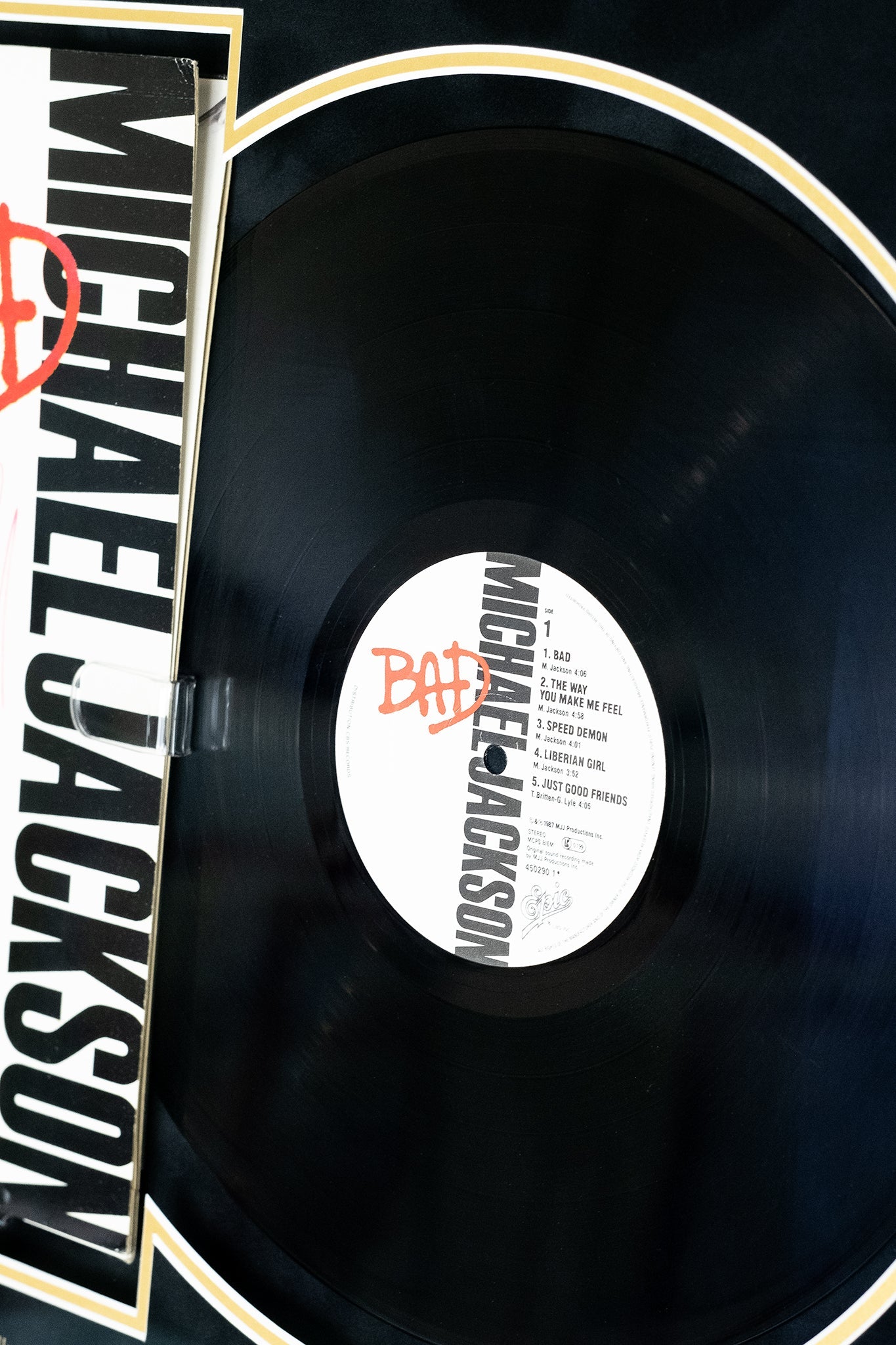 Michael Jackson Signed 'Bad' Vinyl Display