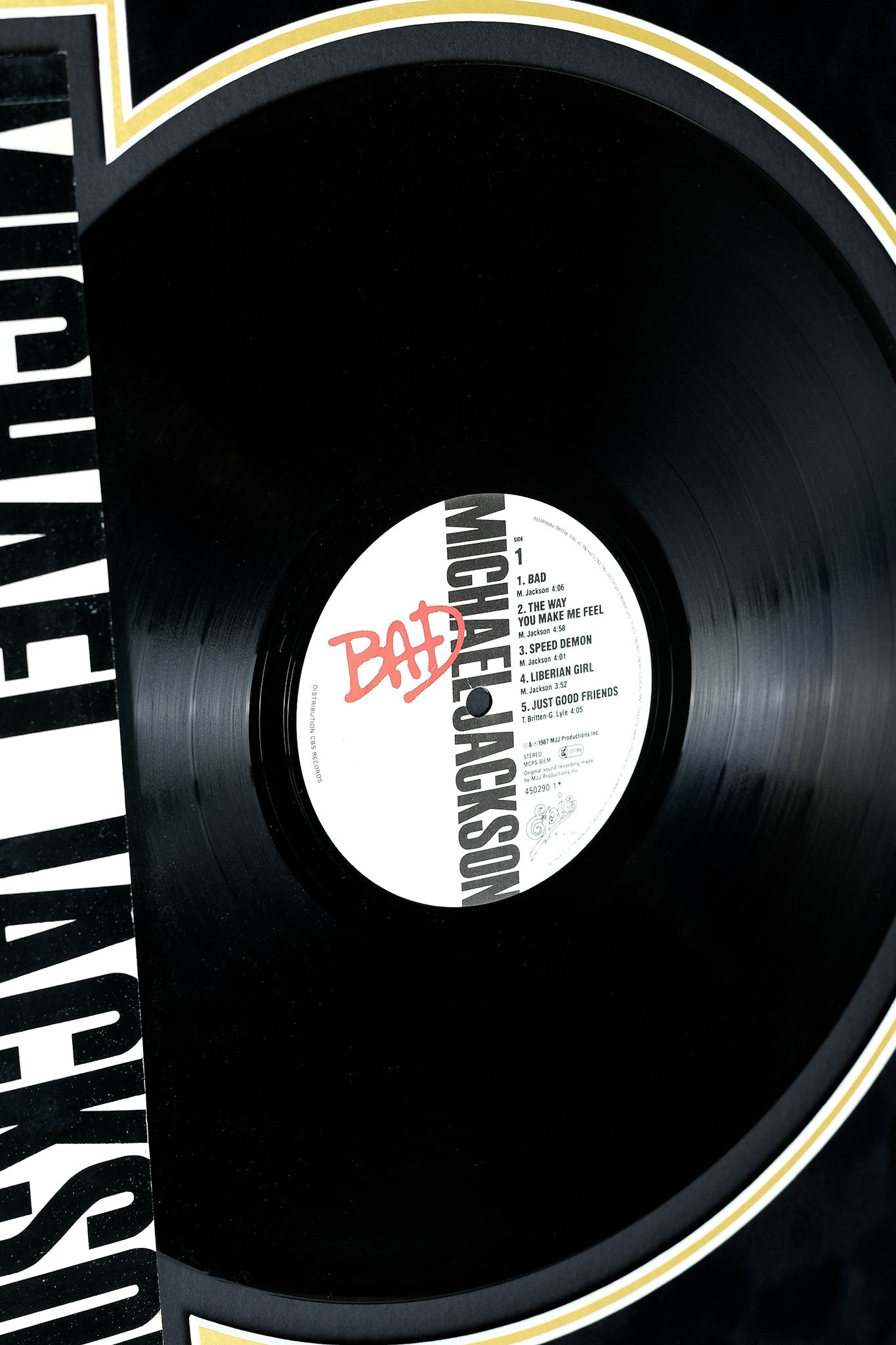 Michael Jackson Signed 'Bad' Vinyl Display Gold Frame