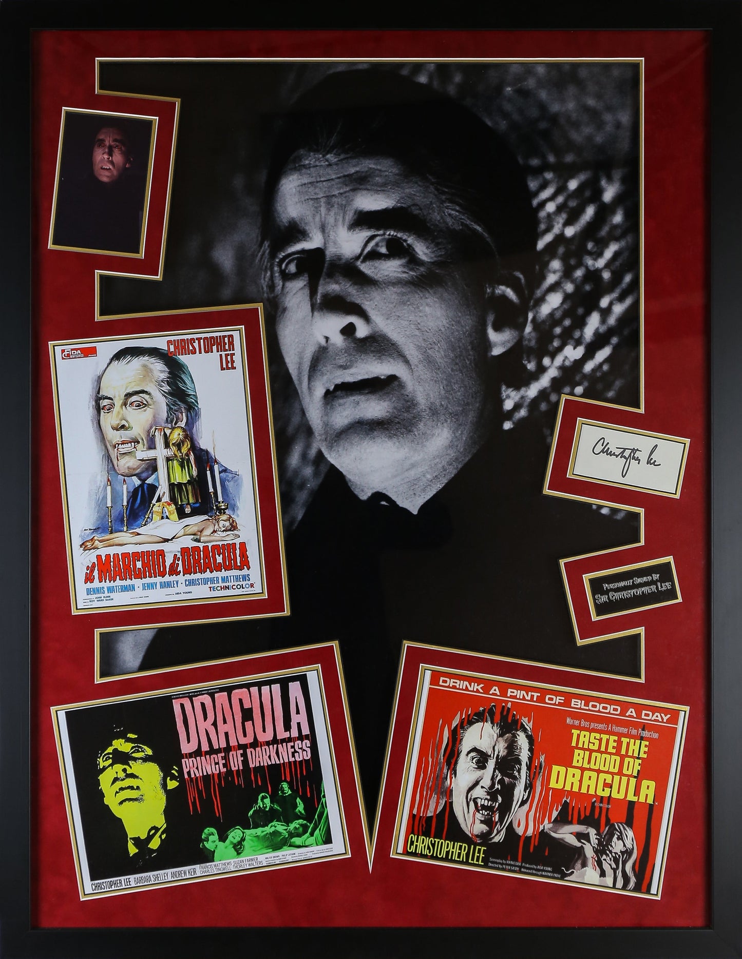 Christopher Lee, Dracula Signed White card Framed Display