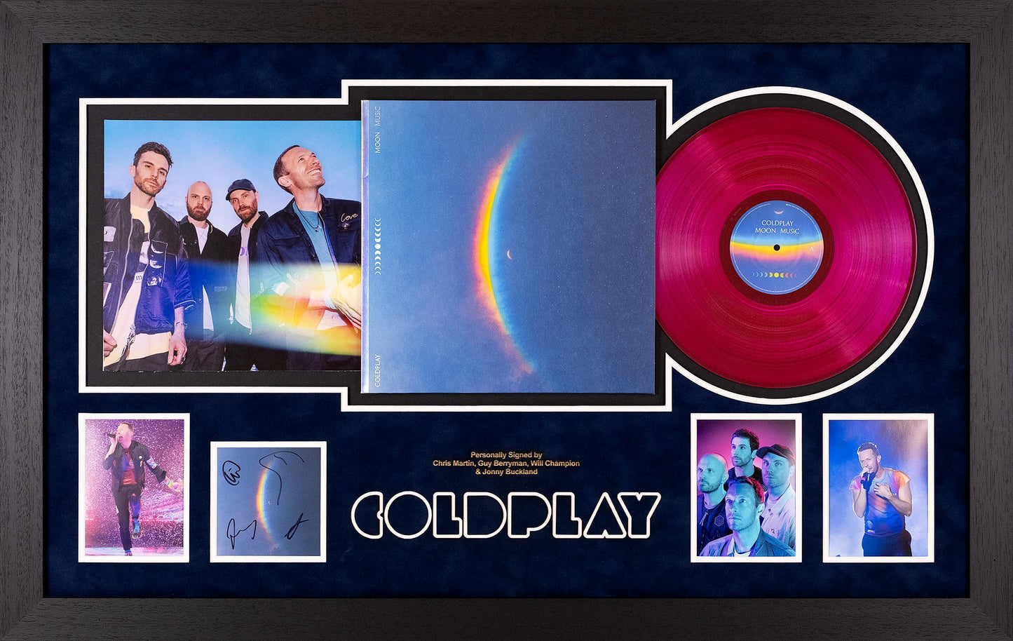 Coldplay Full Band Signed 'Moon Music' Vinyl Insert Framed Display