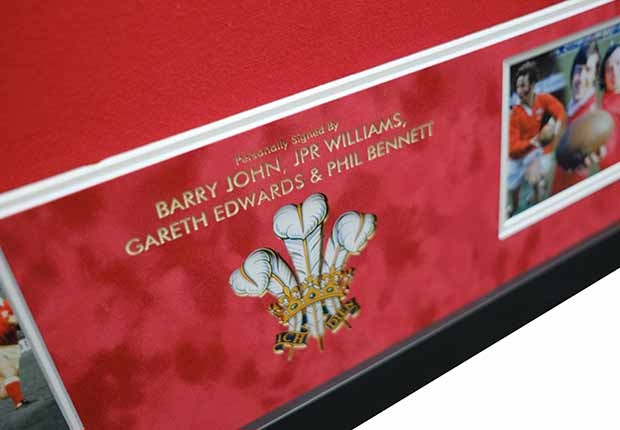 Welsh Rugby Legends signed shirt Barry John, JPR Williams, Gareth Edwards & Phil Bennett