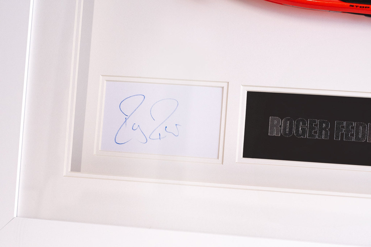 Roger Federer Signed White Card With Racket Framed Display