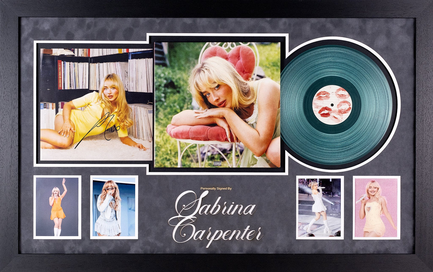 Sabrina Carpenter Short n' Sweet Vinyl and Insert Signed Art Card Framed Display