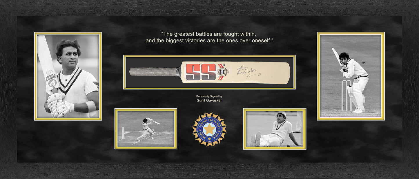 Sunil Gavaskar Signed Mini Bat Display