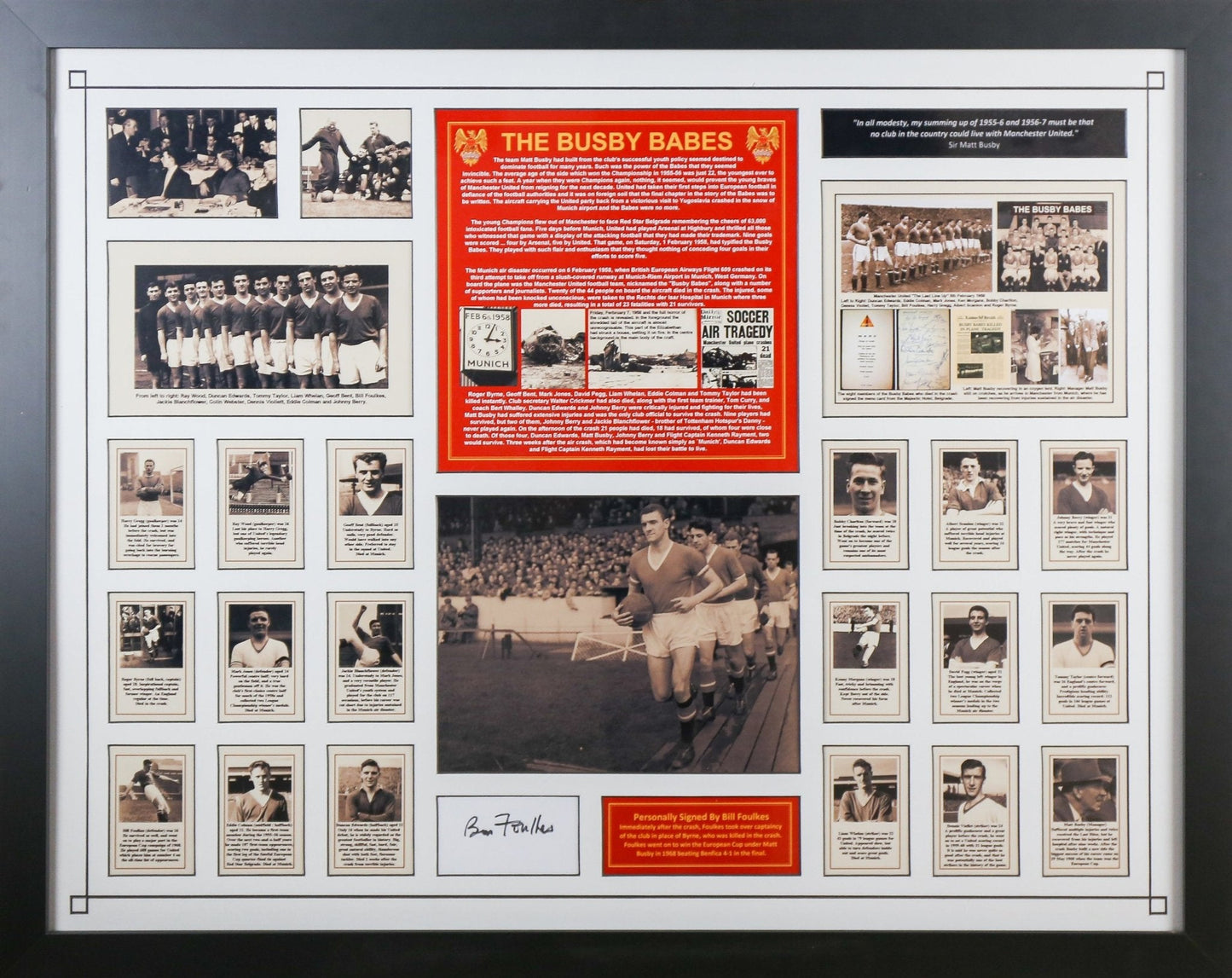 Bill Foulkes Signed Busby Babes White card Framed Display - Memorabilia Framers Shop