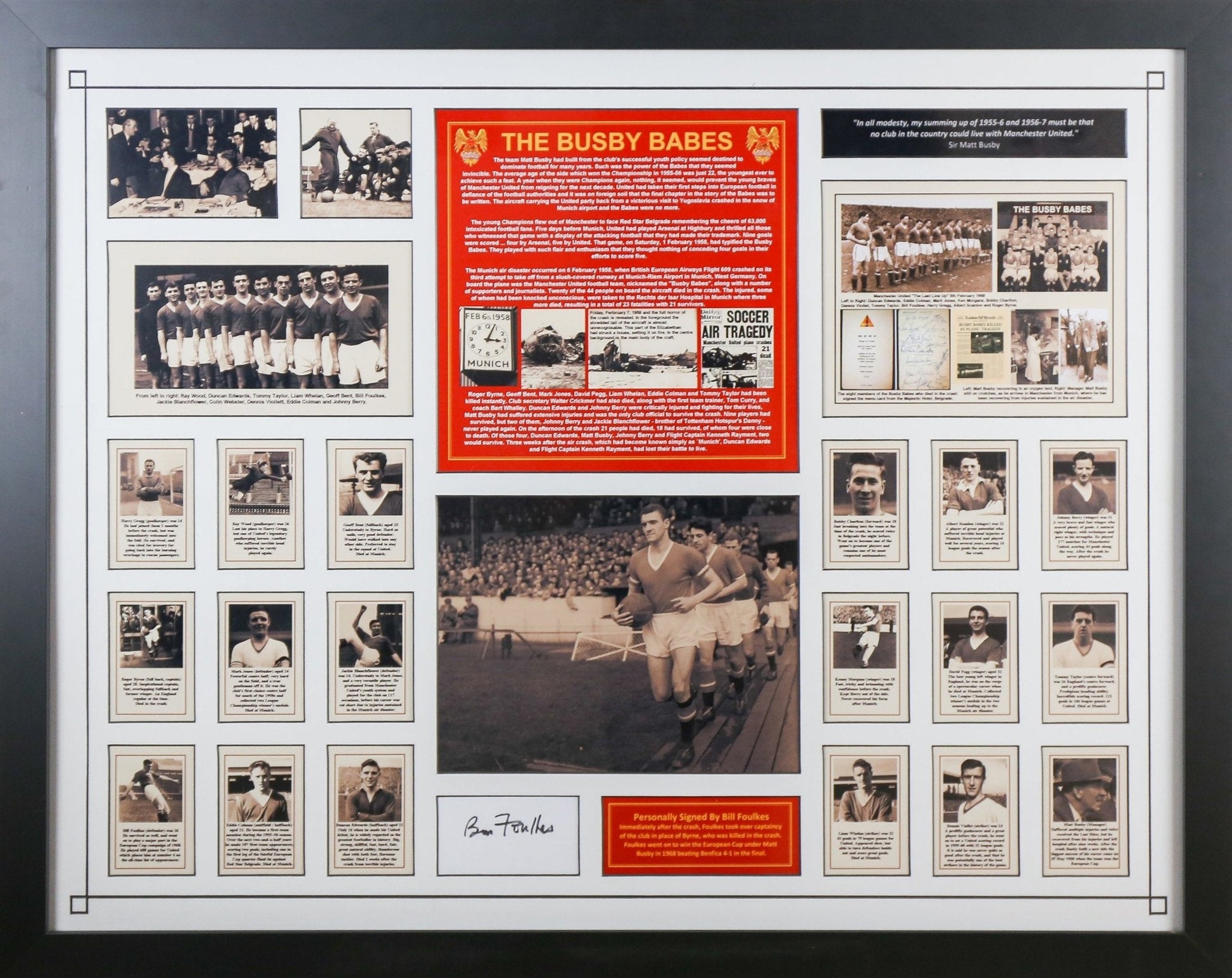 Bill Foulkes Signed Busby Babes White card Framed Display - Memorabilia Framers Shop