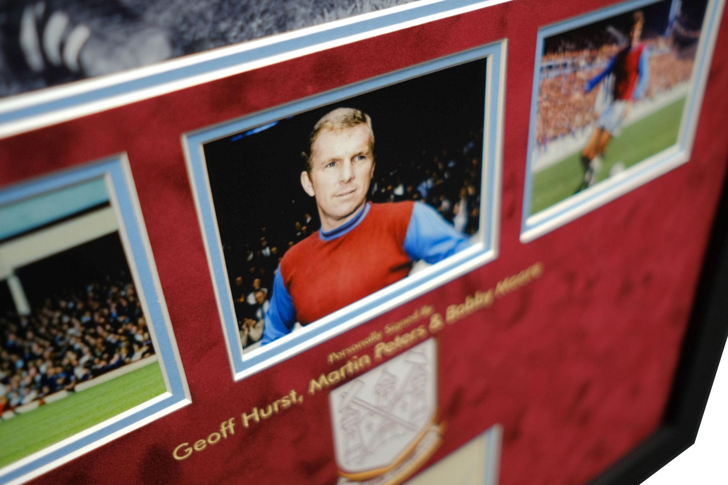 Bobby Moore, Martin Peters and Geoff Hurst Signed West Ham Photo and Autograph Display - Memorabilia Framers Shop