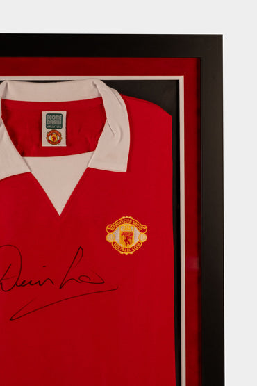 Denis Law and Bobby Charlton Signed Dual Shirt Display