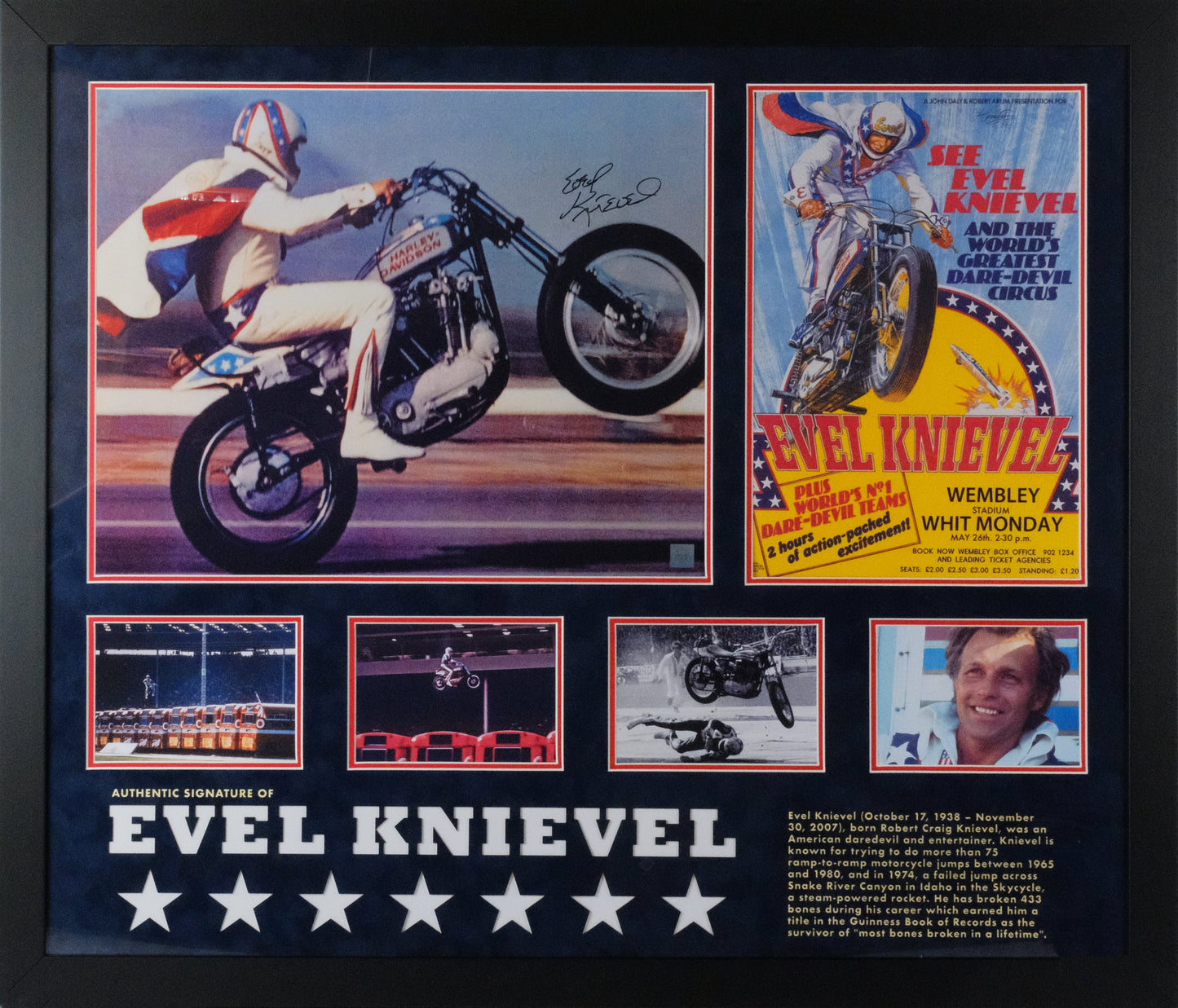 Evel Knievel Signed Photograph Framed Display