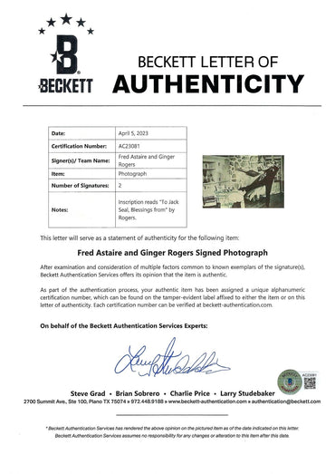 Fred Astaire and Ginger Rogers Signed Photograph - Memorabilia Framers Shop