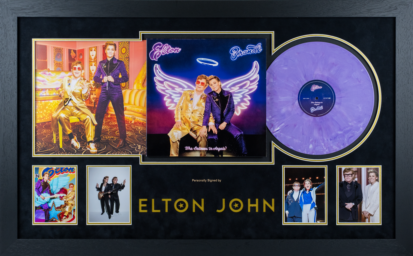 Elton John Signed 'Who Believes In Angels?' Vinyl Insert Framed Display