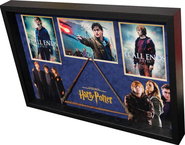 Harry Potter Triple It All Ends Signed Framed Display with Wand - Memorabilia Framers Shop