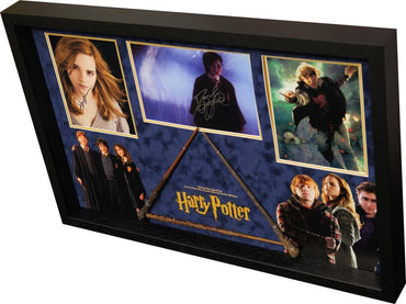 Harry Potter Triple Signed Framed Display with Wand - Memorabilia Framers Shop