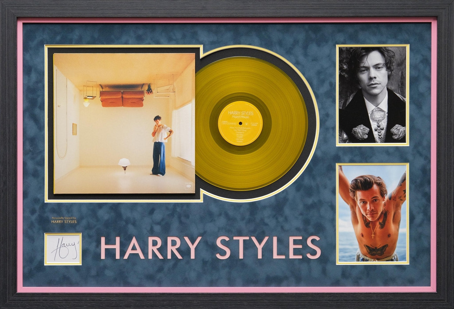 Harry Styles White Card Signed Display With Record - Memorabilia Framers Shop
