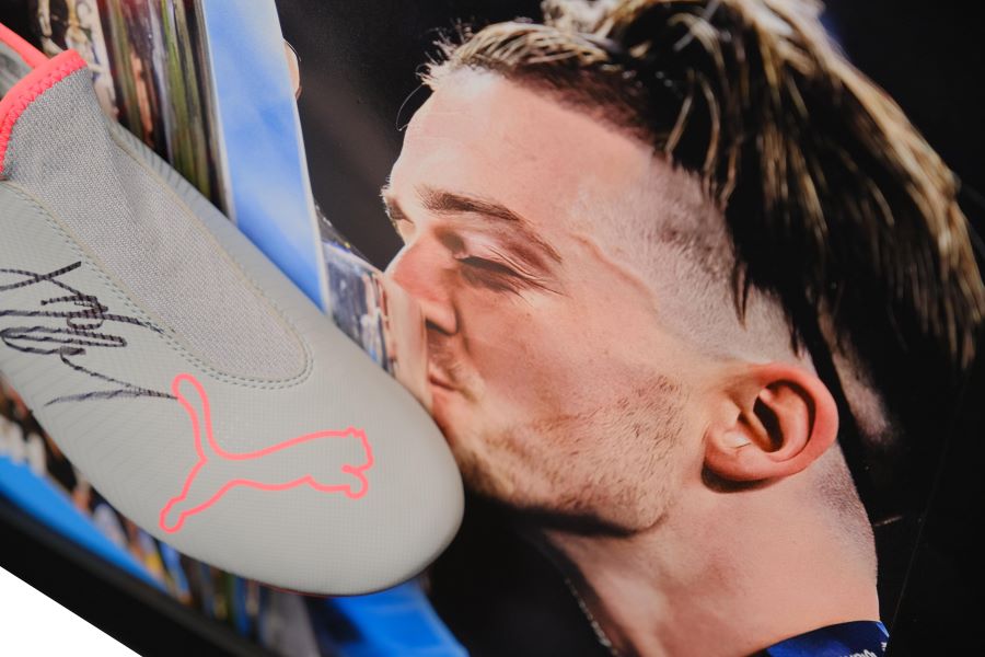 Jack Grealish Signed Man City Boot Framed Display - Memorabilia Framers Shop