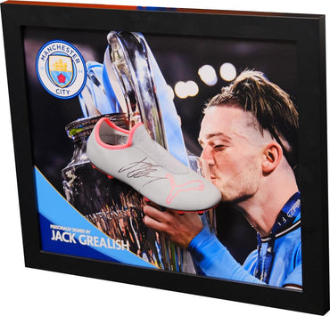 Jack Grealish Signed Man City Boot Framed Display - Memorabilia Framers Shop