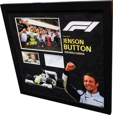 Jenson Button signed white card Formula one world champion - Memorabilia Framers Shop