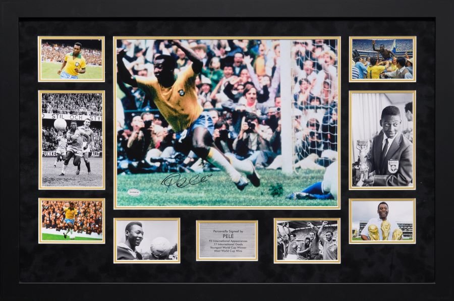 Large Pele Signed Photograph Framed Display - Memorabilia Framers Shop