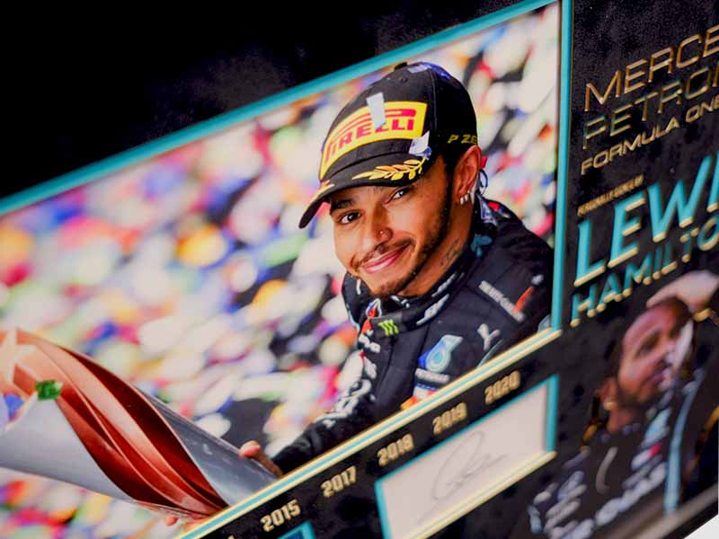 Lewis Hamilton signed whitecard Formula One - Memorabilia Framers Shop