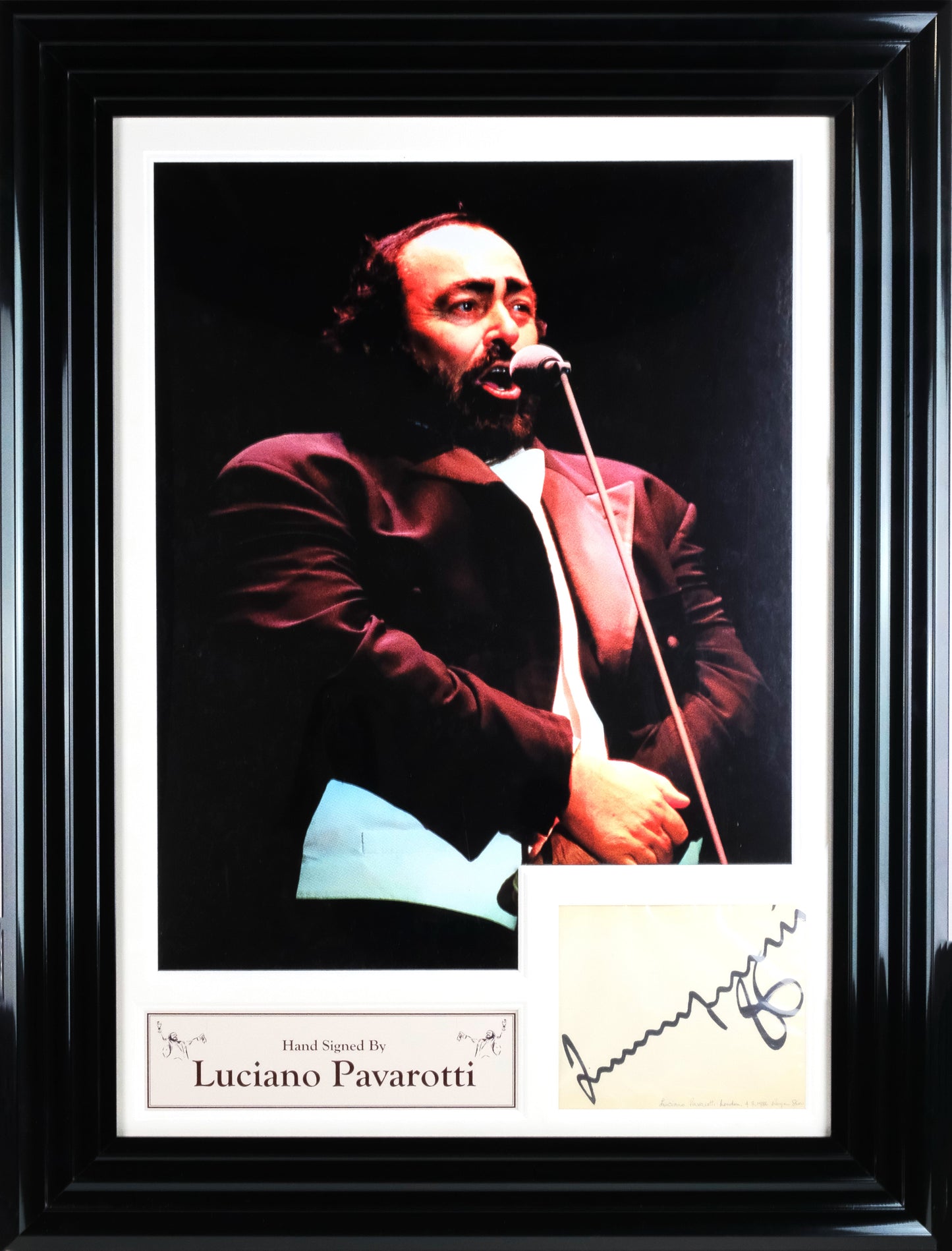 Luciano Pavarotti Signed White Card Framed Display