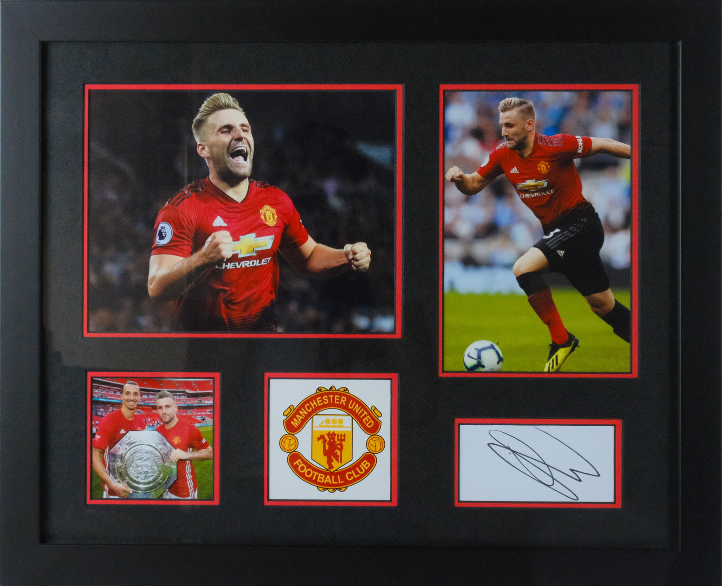 Luke Shaw Signed White Card Framed Display