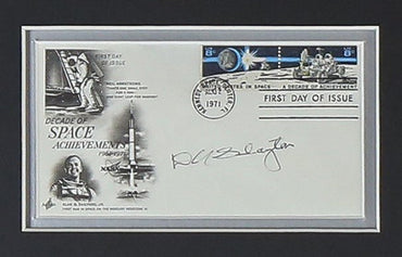 Mercury 7 Full Crew Signed Postcards with Badges Framed - Memorabilia Framers Shop