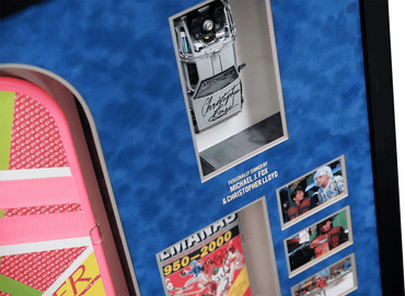Michael J Foxx and Christopher Lloyd , Back To The Future 2 Signed Framed Display With Hoverboard - Memorabilia Framers Shop