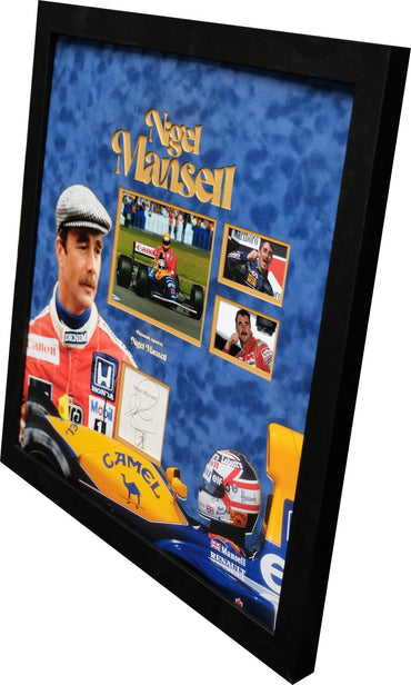 Nigel Mansell Signed White card Framed Display - Memorabilia Framers Shop