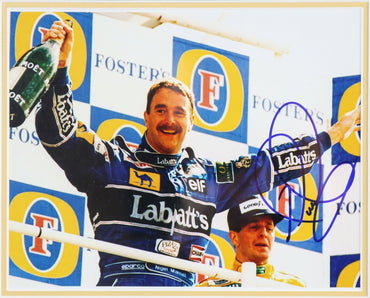 Nigel Mansell Signed White card Framed Display - Memorabilia Framers Shop