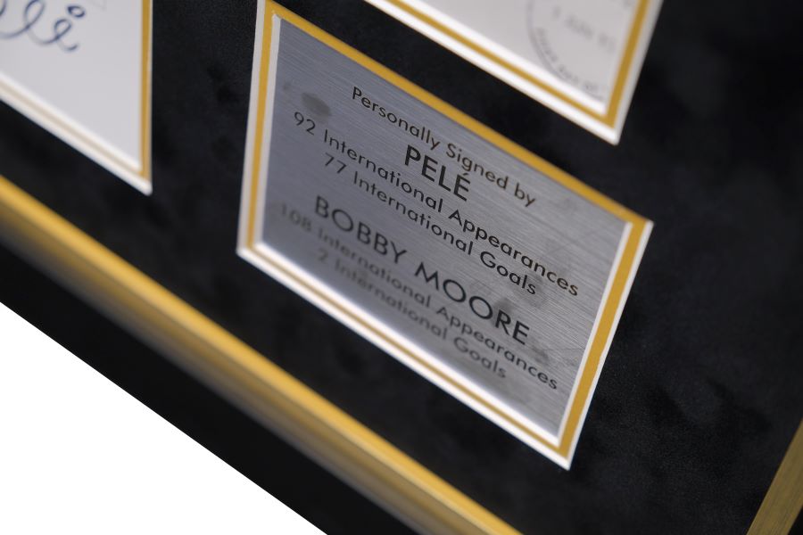Pele and Bobby Moore signed Photograph with Silver Plaque Framed Display - Memorabilia Framers Shop