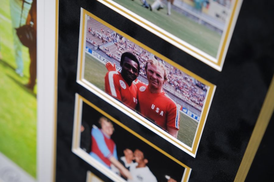 Pele and Bobby Moore signed Photograph with Silver Plaque Framed Display - Memorabilia Framers Shop