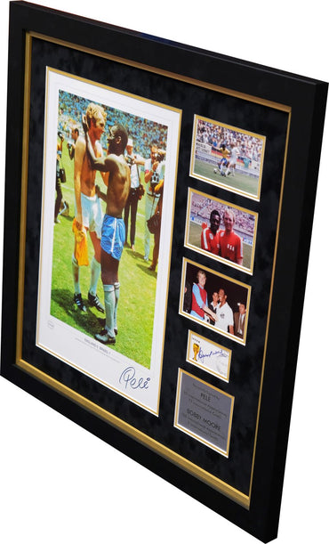 Pele and Bobby Moore signed Photograph with Silver Plaque Framed Display - Memorabilia Framers Shop