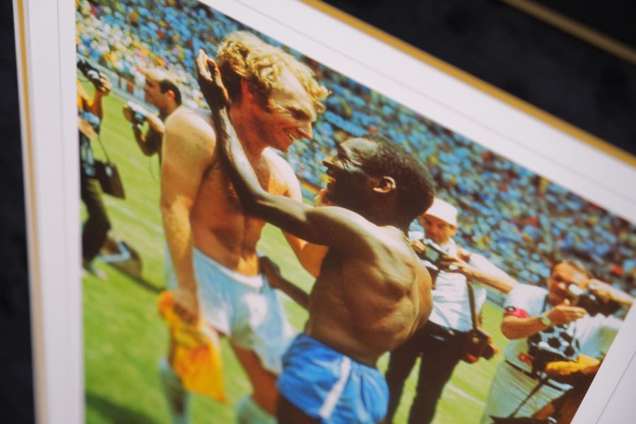 Pele and Bobby Moore signed Photograph with Silver Plaque Framed Display - Memorabilia Framers Shop