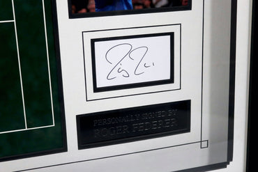 Roger Federer Signed White Card With Racket Framed Display - Memorabilia Framers Shop