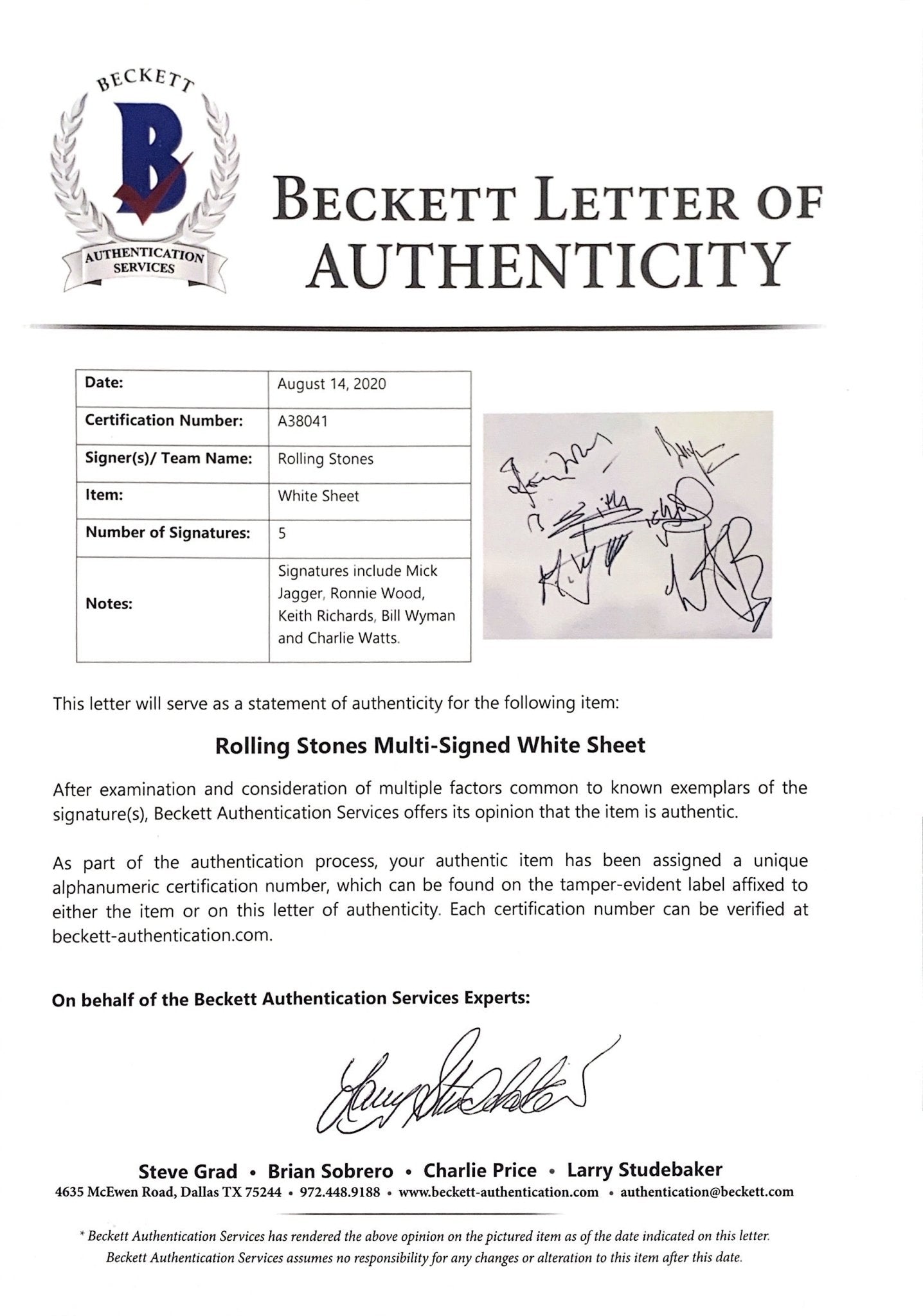 Rolling Stones Display Signed by 5 Beckett COA BAS - Memorabilia Framers Shop