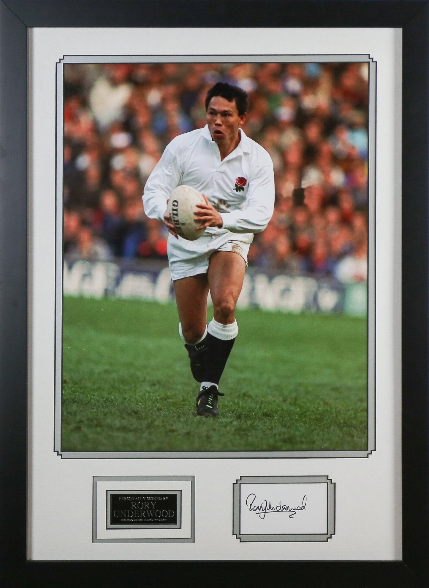 Rory Underwood Signed White card Framed Display - Memorabilia Framers Shop
