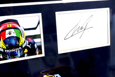Segio Perez Signed White Card Framed Display - Memorabilia Framers Shop