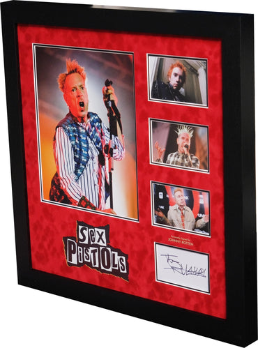 Sex Pistol's Johnny Rotten Signed White Card Display - Memorabilia Framers Shop